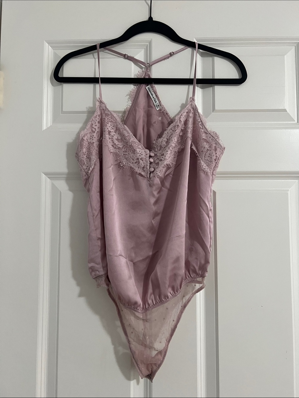 Abercrombie & Fitch Pink Satin Lace Bodysuit